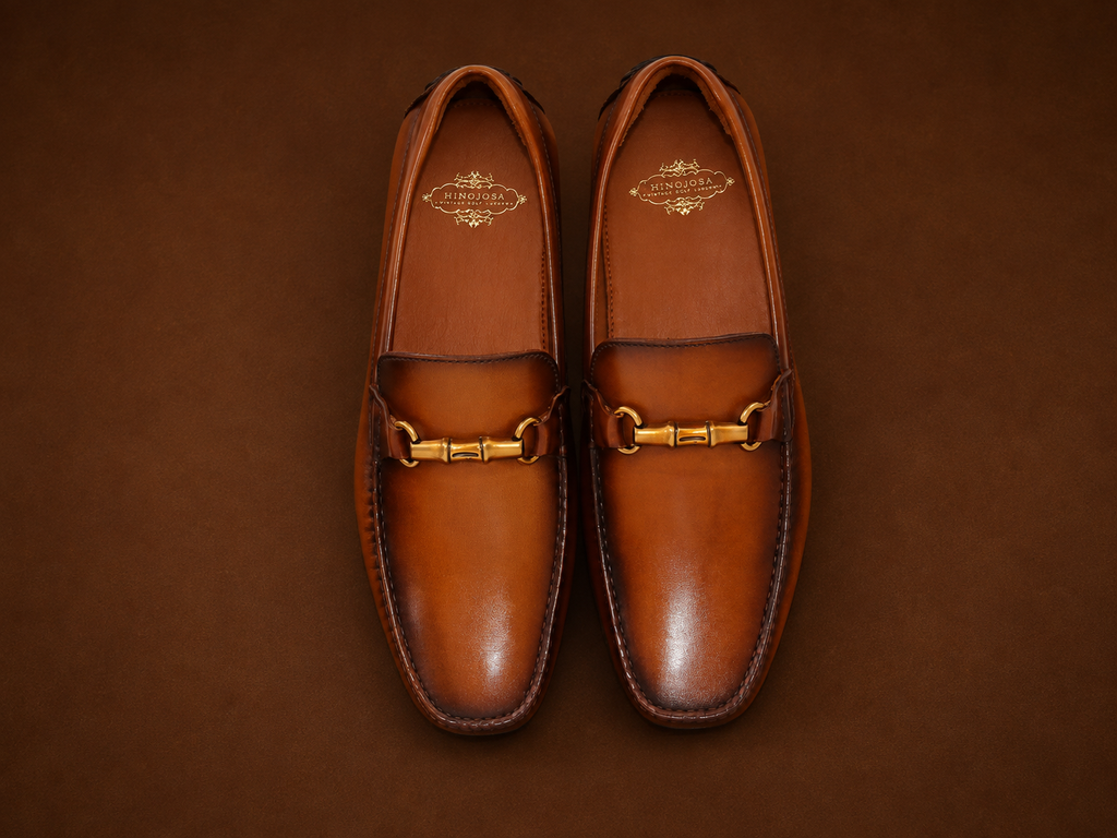 Top view of Hinojosa Horsebit Golf Loafer in cognac leather